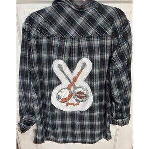 Harley Davidson Hillbilly Gatlinburg Tennessee Upcycled Flannel Button Up Shirt
